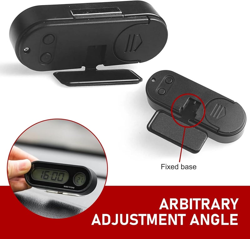 Eratus 1 PC Car 2.95" x 1.1" x 0.7" Digital Clock with Thermometer, Angle Adjustable Dashboard Vent Mini LCD Luminous Large Screen Clock, Black - Image 5